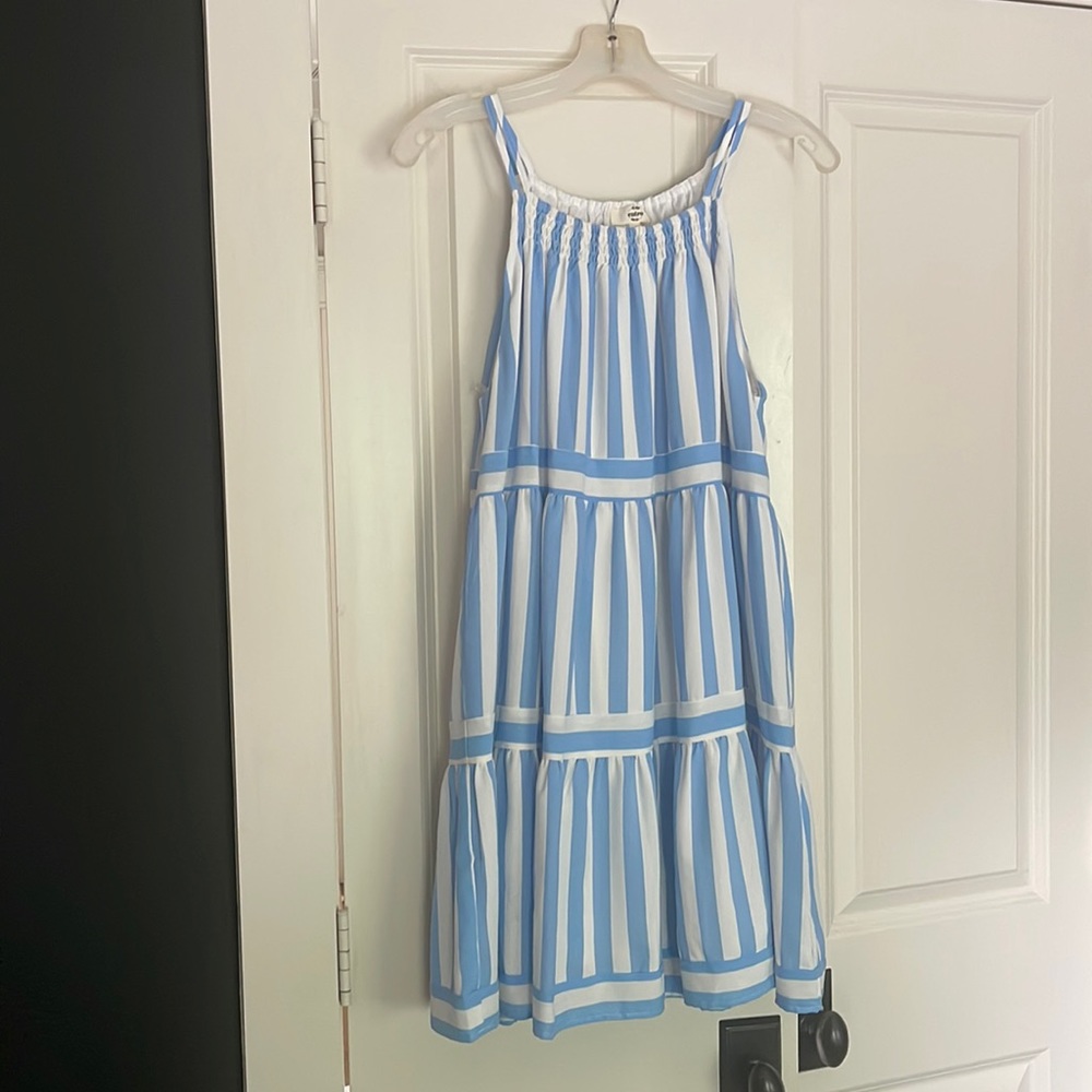 Entro blue striped halter dress.